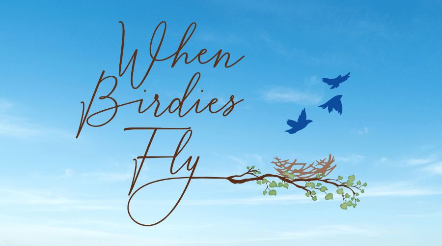 when birdies fly logo with blue sky background birds flying away from nest