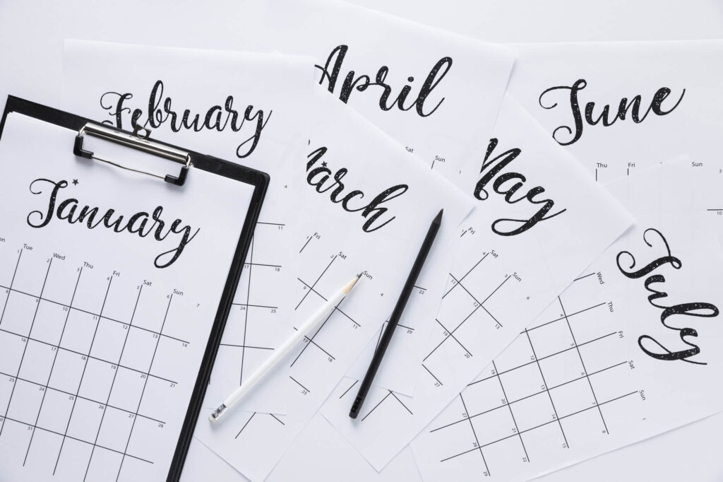 monthly calendars clipboard pencils