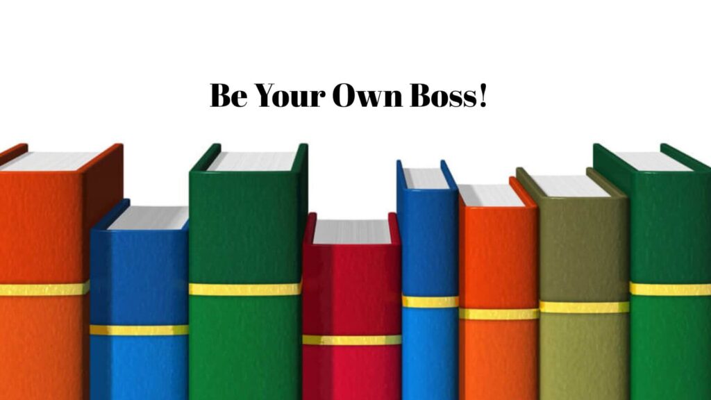 colorful business books on shelf