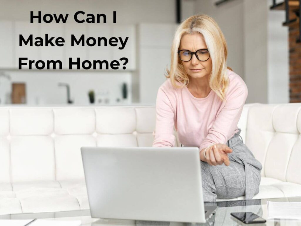 empty nester mom researching on laptop how to make money from home